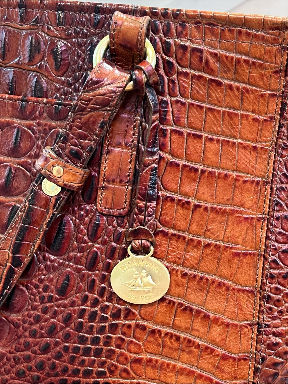 BRAHMIN Medium Asher Pecan Melbourne croc-embossed leather tote Gold hardware - Picture 15 of 15